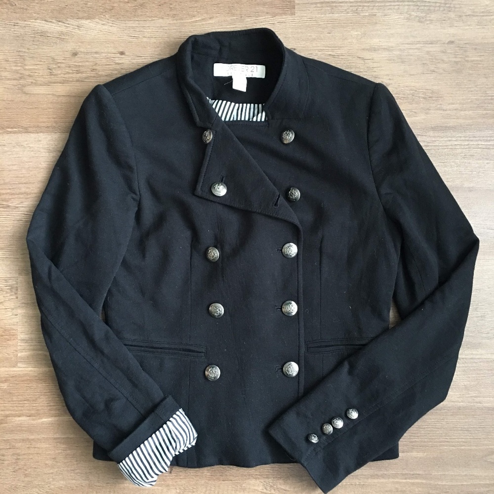 double breasted military jacket w/pinstripe lining